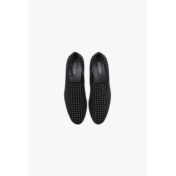 BALMAIN Matt Suede Crystal/Rhinestone Embellished/Studded Loafer/Shoes~EU44~$980 - Picture 4 of 9